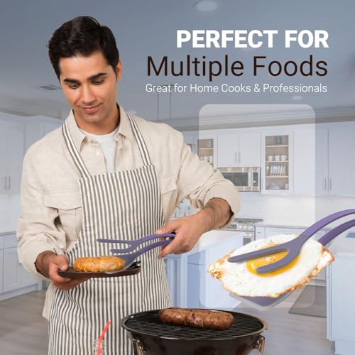 Silicone Egg Flipper Spatula Tongs (Purple)