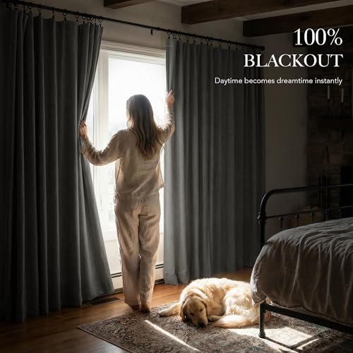 Grey 100% Blackout Curtains 84 Inch Long for Bedroom (Grey / 52"W x 84"L (Pack of 2))