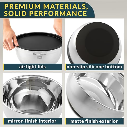 Stainless Steel Mixing Bowls with Lids Set of 5 (Black)