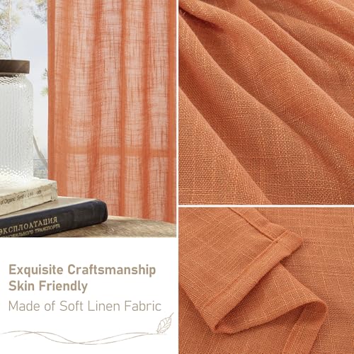 Burnt Orange Linen Curtains for Living Room 90 Inches Long 2 Panels (52"W x 90"L (Pack of 2) / Burnt Orange)