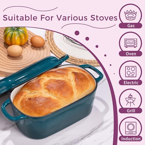 4.6 Quart Oval Dutch Oven for Bread Baking (Teal)
