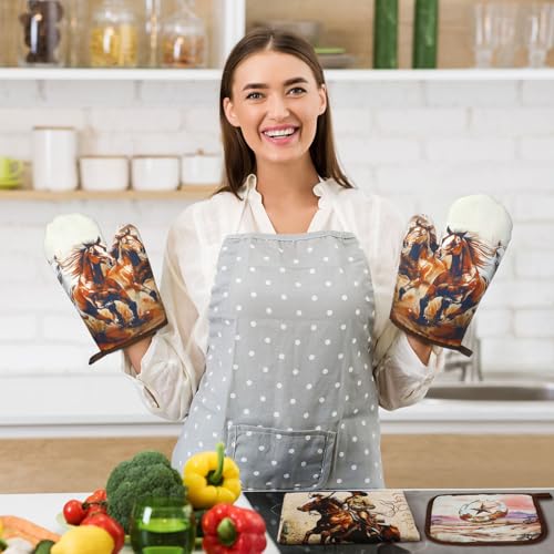 6 Western Kitchen Towels Oven Mitts and Pot Holders Sets (Brown / Western)