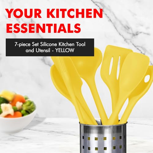 Premium Silicone Kitchen Tool and Utensil Set (7 Piece Set / Yellow)