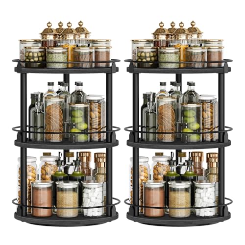 Spice Rack Set of 2 Lazy Susan Organizer (10.2" x 10.2" x 18" / Black)