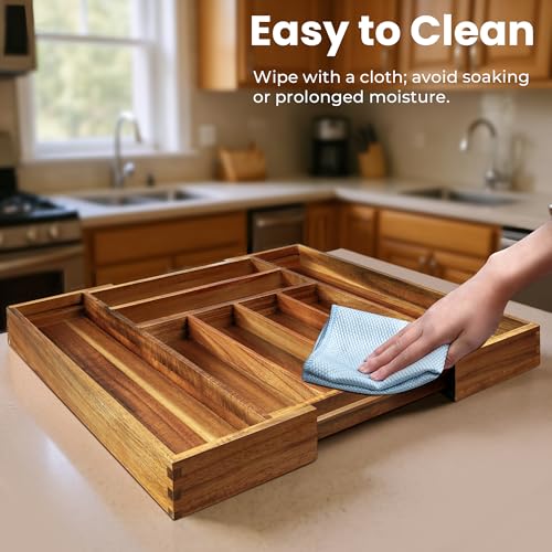 Acacia Wood Expandable Silverware Organizer (8 Compartments)