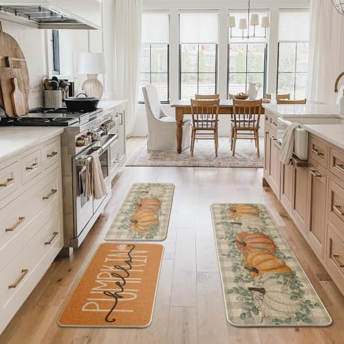 OrangeFall Kitchen Mats Set of 3 (17" x 29" /17" x 36" /17" x 47" / Orange)