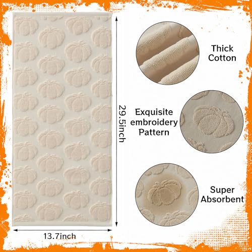 Fall Hand Towels 13.7x29.5 inch Set of 2 Autumn Thanksgiving 3D Beige Pumpkin Reversible Soft Absorbent Decorative Towels for Bathroom Kitchen Bar MJ03B (Beige Pumpkin / 13.7'' x 29.5'')