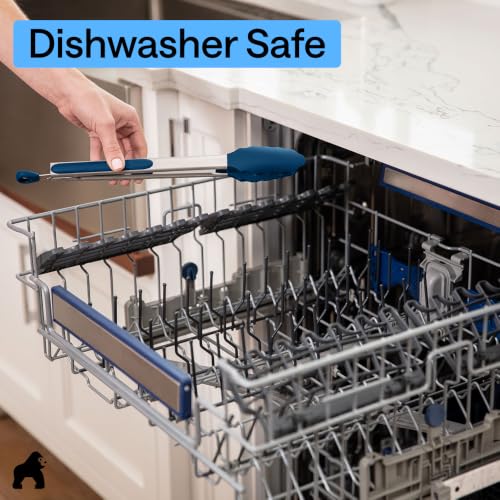 Stainless Steel Kitchen Tongs for Cooking (Blue / 7" + 9")
