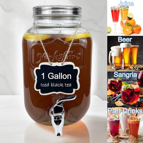 1 Gallon Glass Drink Dispenser for Parties (1 Gallon Double With Stand)