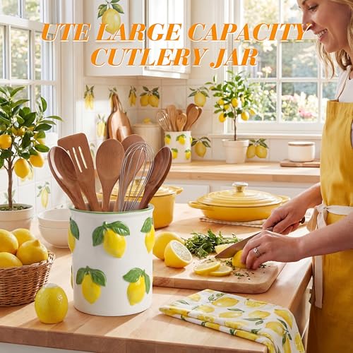 6.7" H Lemon Utensil Holder for Kitchen Counter (Lemon)