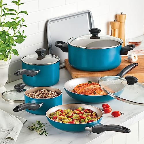 Dishwasher Safe Aluminum Nonstick Cookware Pots and Pans Set (Teal)