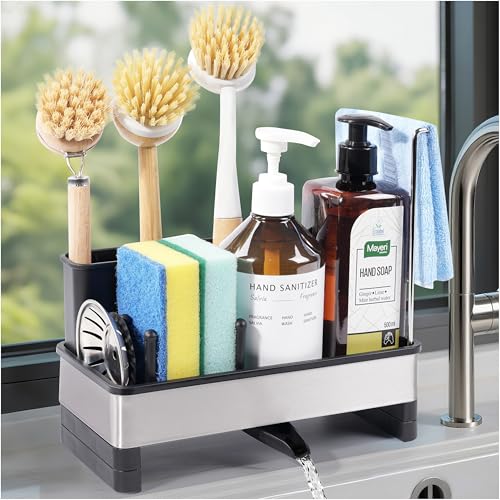 Sponge Holder for Kitchen Sink Caddy Organizer (Black)