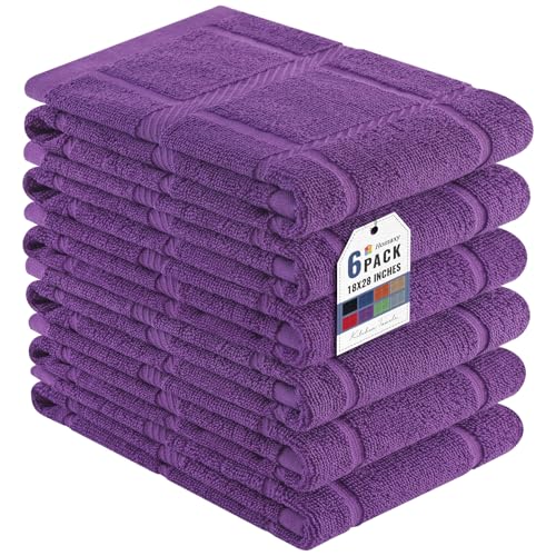 100% Cotton Kitchen Towels 18"x28" (Purple / 18 x 28 - 6 Pack)