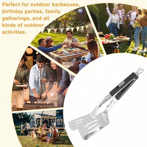 Spatula Tongs (Black Handle, Silver Tone)
