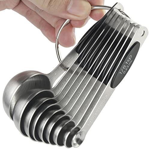 Magnetic Measuring Spoons Set of 9 Stainless Steel Measuring Spoons (Black)
