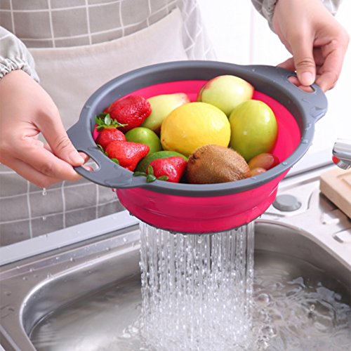 Collapsible Colander Set of 3 Round Silicone Kitchen Strainer Set (Multicolor)