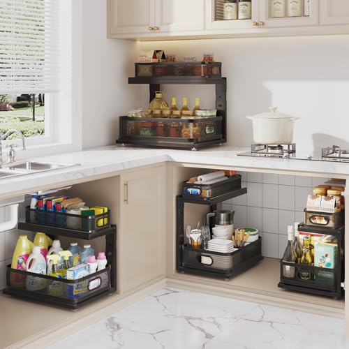 2 Pack Under Sink Organizer With Next (Black / 2 Pack-15.5"Dx12.4"-16.5"H)