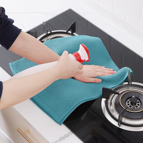 100% Cotton Waffle Weave Kitchen Dish Towels 8 (Lake Blue / 13 X 28 - 8 Pack)