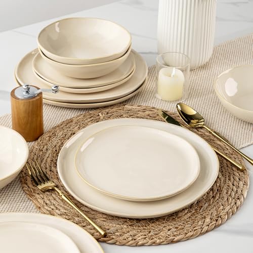 Ceramic Dinnerware Sets for 6 (Vanilla White / Service for 6(18Pcs))