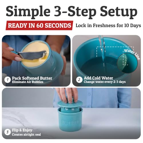 Large Butter Crock with Lid with Water Line (Turquoise / Large)