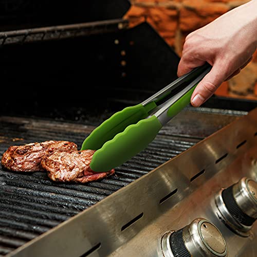 3 Pack Silicone Kitchen Tongs (Green)