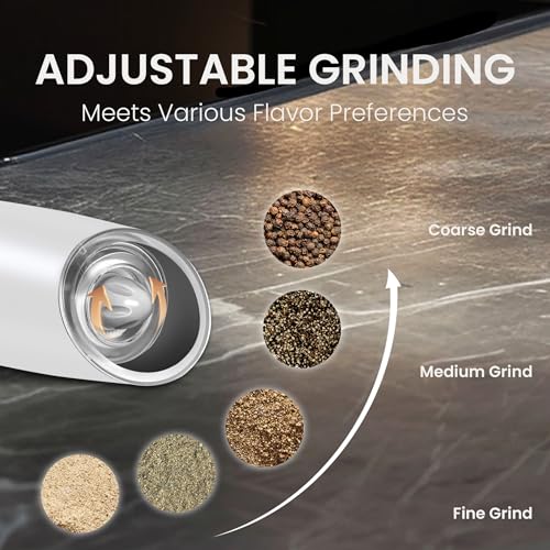 Rechargeable Gravity Salt Pepper Grinder Set (Rechargeable/2pcs/Black&White)