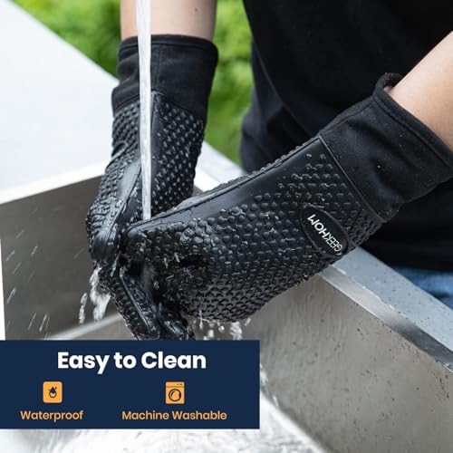 BBQ Gloves Heat Resistant (Black / Large)