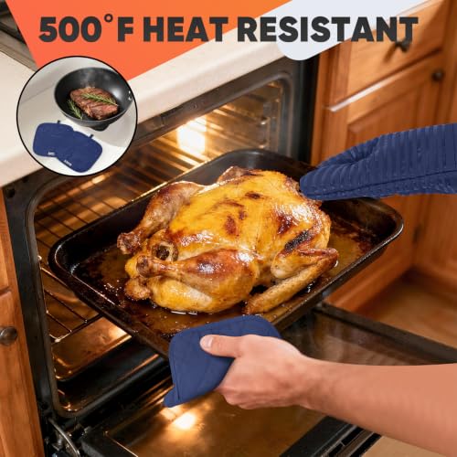 Oven Mitts Kitchen Towels and Dishcloths with Pot Holders Sets (Marine Blue)