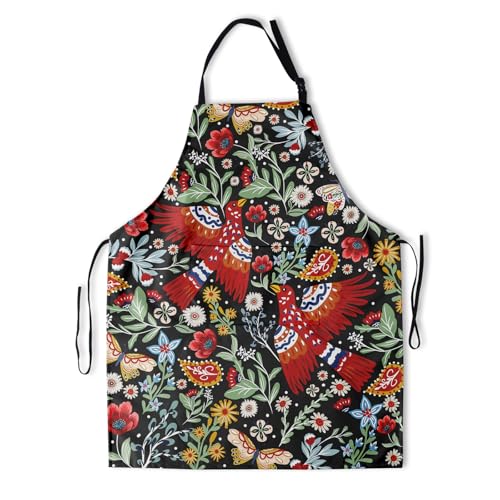 National Bird Adjustable Apron Flowers Printed Kitchen Cooking Griling Apron with Pockets (33" x 28"(Pack of 1) / National Bird Black)