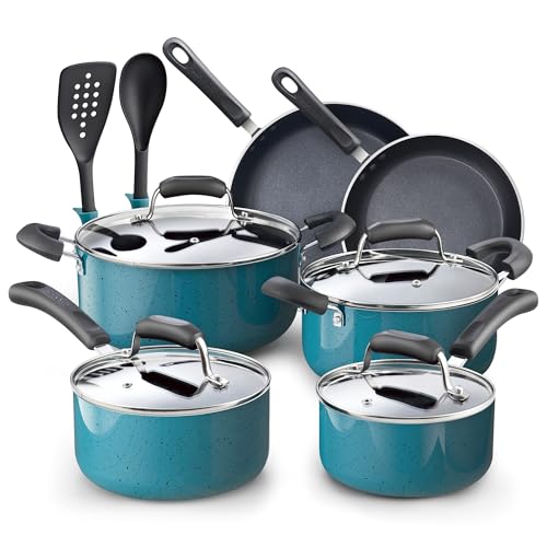 Professional Pots and Pans Nonstick Cookware Set (12 Piece Cookware Set / Turquoise)