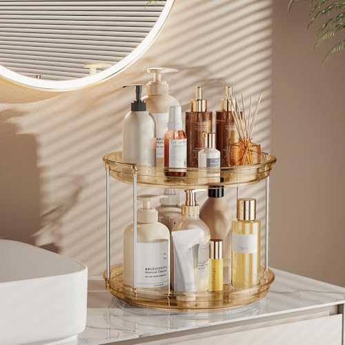 2 Tier Lazy Susan Turntable Organizer 9.25'' Rotating Spice Rack Organization for Cabinet (Amber / 9.25in 1 Pack)