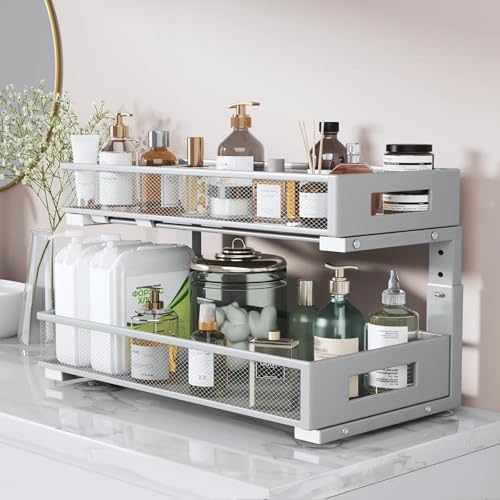 2 Packs 21IN Depth Under Sink Organizer (Gun Gray / 2 Pack-21"Dx11.6"-16.7" H)