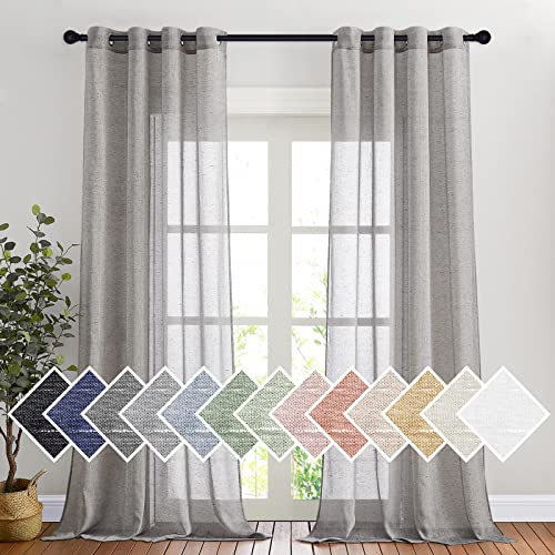 Semi Sheer Linen Blend Living Room Curtains (52"W x 108"L (Pack of 2) / Charcoal Grey)