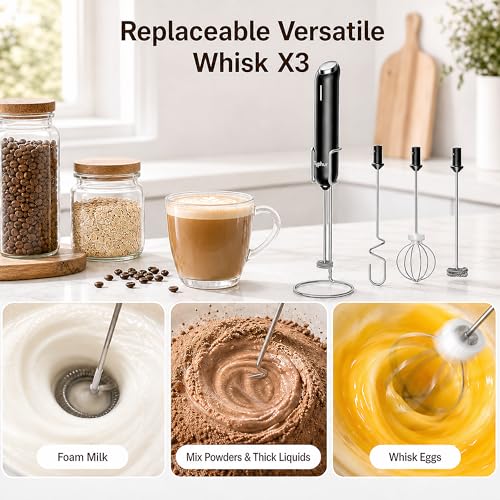 InstaWhisk Upgraded Milk Frother with Variable Speed (Black / Metal Stand)