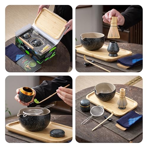 Matcha Whisk Set (Charcoal Black 3 / 10 pcs/set, Complete Set with Tray)