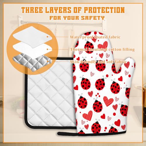 Cute Ladybug Oven Mitts and Pot Holders (Cute Ladybug Red Heart)