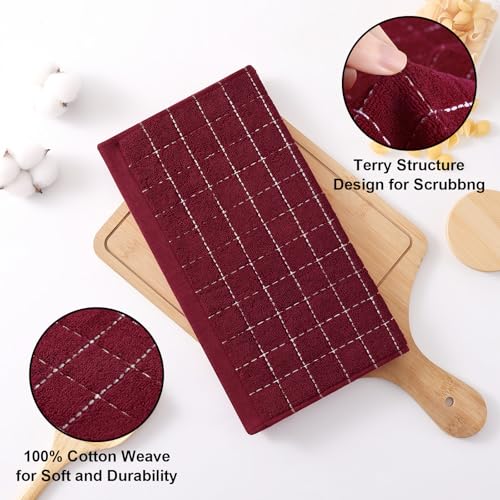 100% Cotton Terry Kitchen Dish Cloths (Burgundy Red / 12 X 12 - 12 Pack)