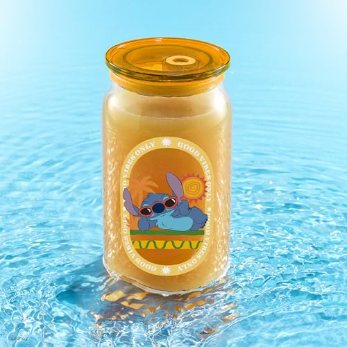 Disney Stitch Island Vibes Glass Tumblers with Lids and Straws (Stitch)