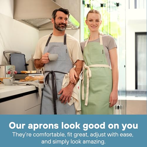 Chef Aprons for Women with Pockets (Blue Striped)