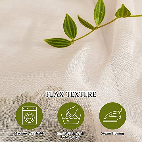 Beige Sliding Door Curtains Linen Sheer Textured (70"W x 84"L (Pack of 2) / Beige)