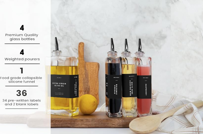 Olive Oil Dispenser Bottle for Kitchen (Black / 500ml, Set of 4)
