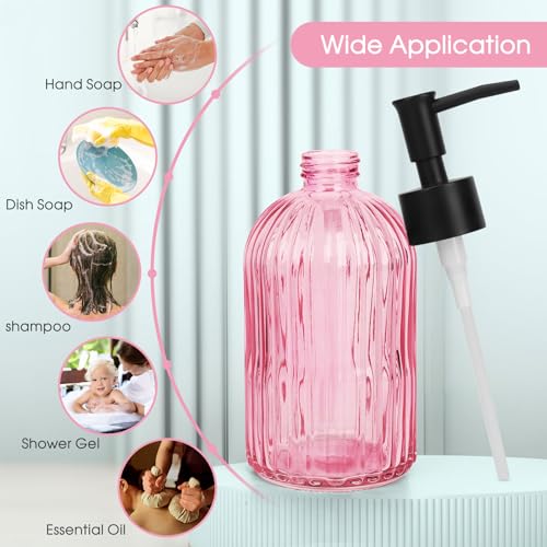 Stripe Glass Soap Dispenser with Black Plastic Pump (Plastic Pump / Pink)