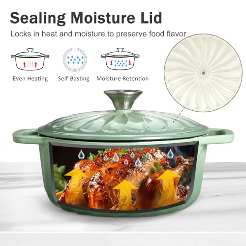 Enameled Cast Iron Dutch Oven Pot with Lid (Pistachio Green / 3 QT)