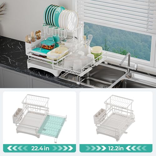 2 Tier Large Dish Drying Rack (White)
