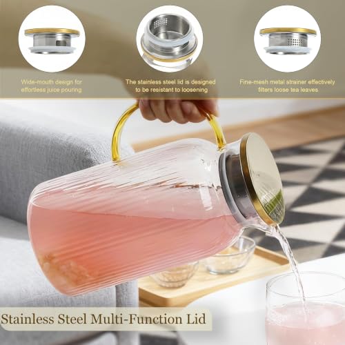 2 Pack Glass Pitcher with Lid (Vertical Striped 68 oz)