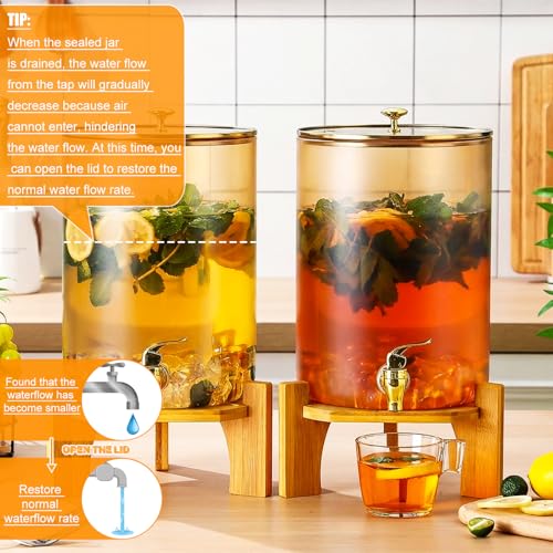 2 Pack 2 Gallon Each Amber Glass Drink Dispensers with Spigot (2 Gallon)
