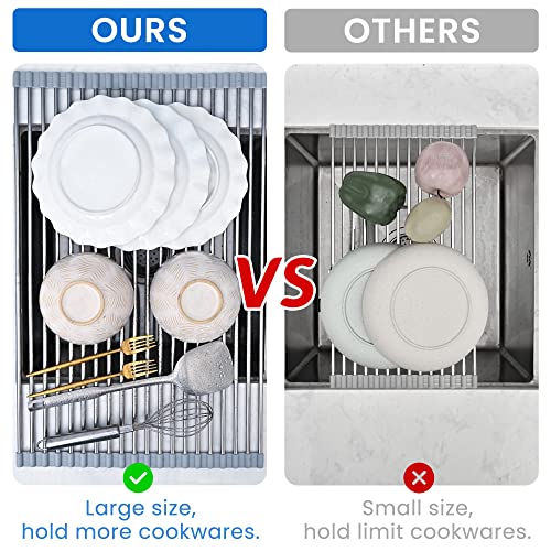 Roll Up Dish Drying Rack Over the Sink 12.5" (Gray / Rectangle: 22"x13.8"(Expandable))