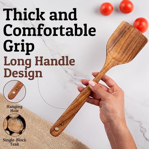 PriorityChef Premium Teak Flat Wooden Spatula for Cooking (Teakwood)