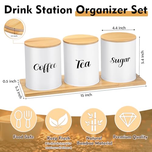 Coffee Tea Sugar Container Set with Tray (White)