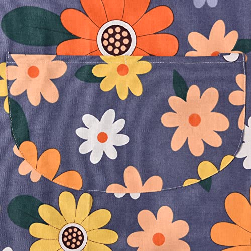 2 Pack Floral Apron for Women with Pockets (Blue/Flowers)